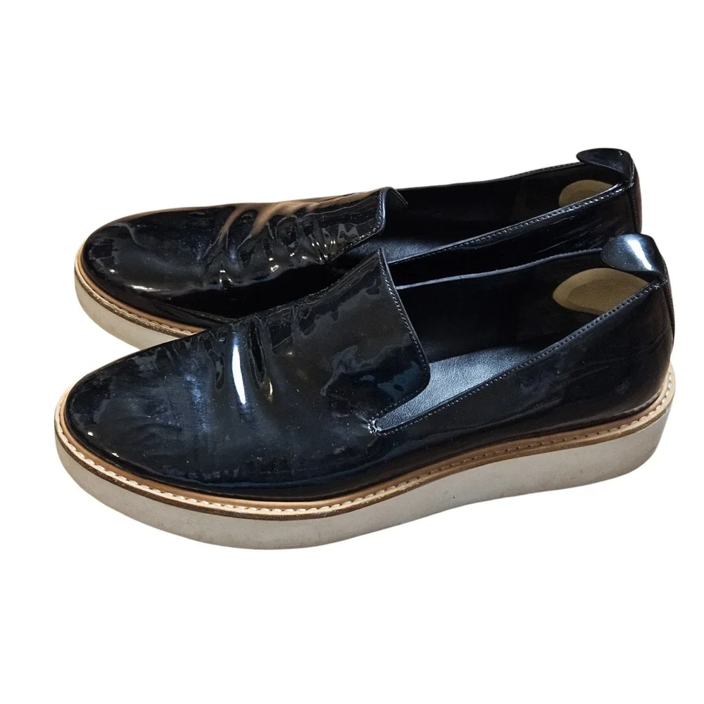Vince Black Patent Platform Slip-On Shoes